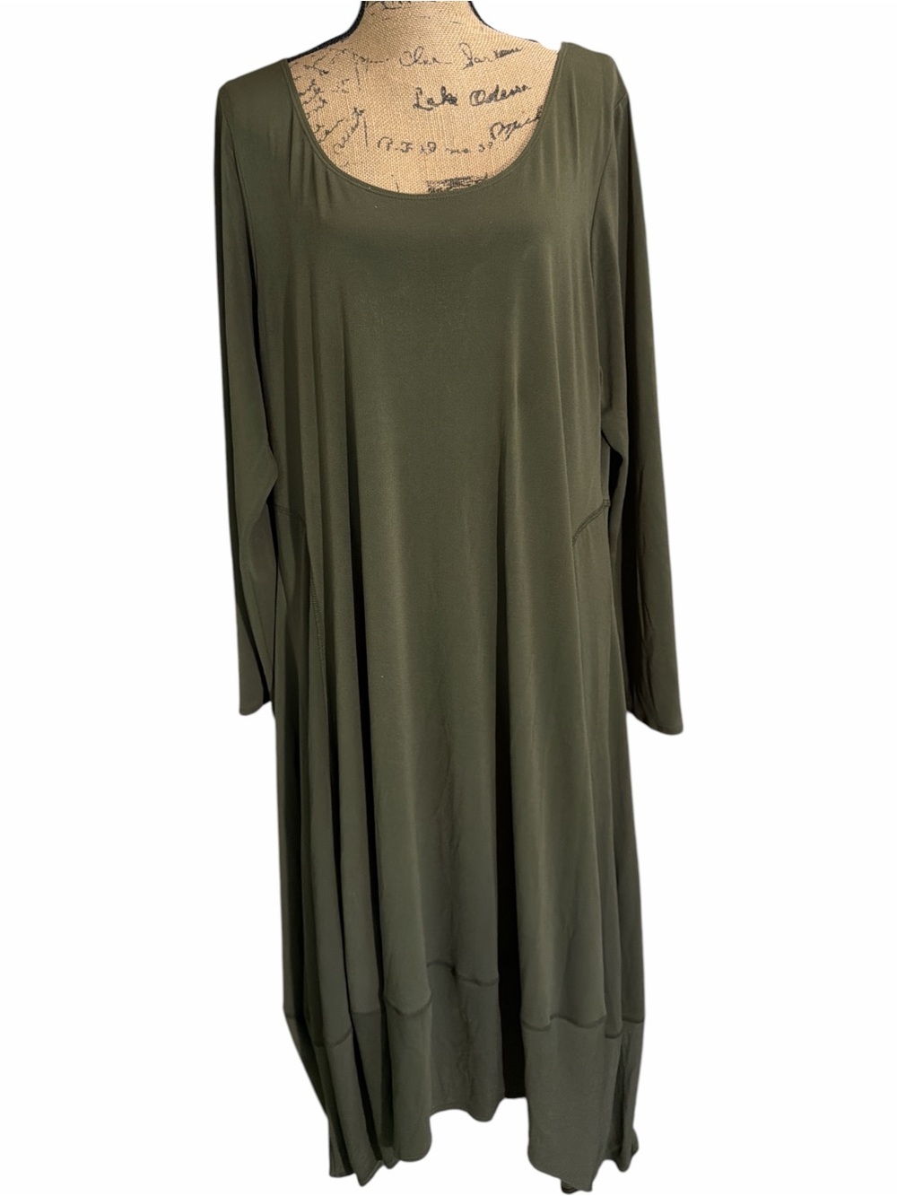 MarlaWynne Olive Long Sleeve Scoop Neck Maxi Dress EC size 1X